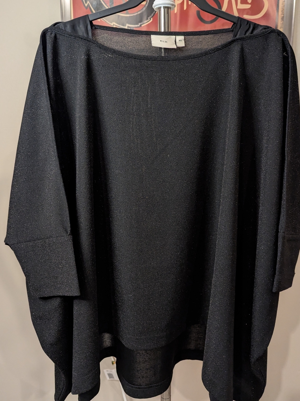 ELK the Label Black Wide Metallic Stretch Shimmer Knit Top - Size M/L